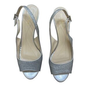 Kate Spade Slingback Peep Toe Heels Silver Glitter 7.5
